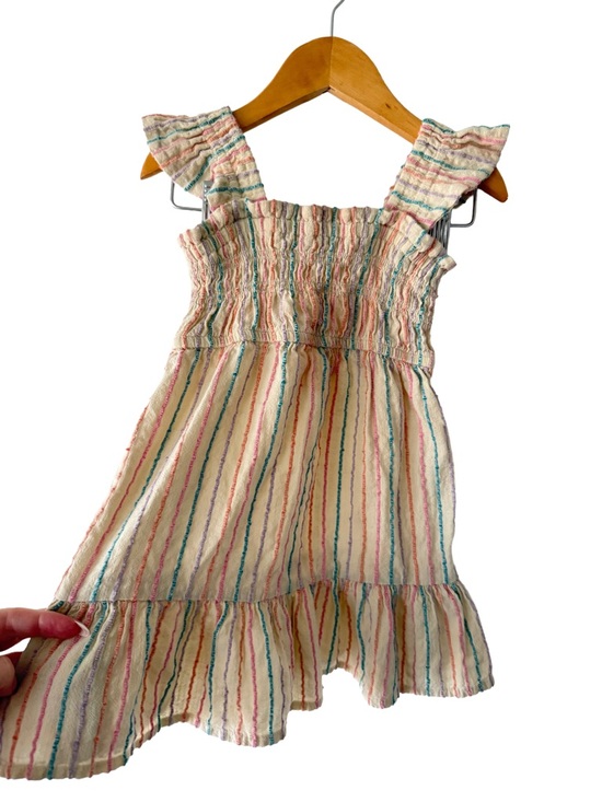 George Other - George Cream Dress with Multicolor Stripe Smocked Sundress 18-24 Months